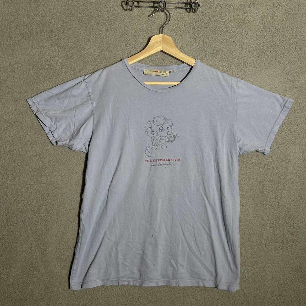 Marc Jacobs T-Shirt Women Medium Blue Catwalk Cats Grace Coddington Graphic
